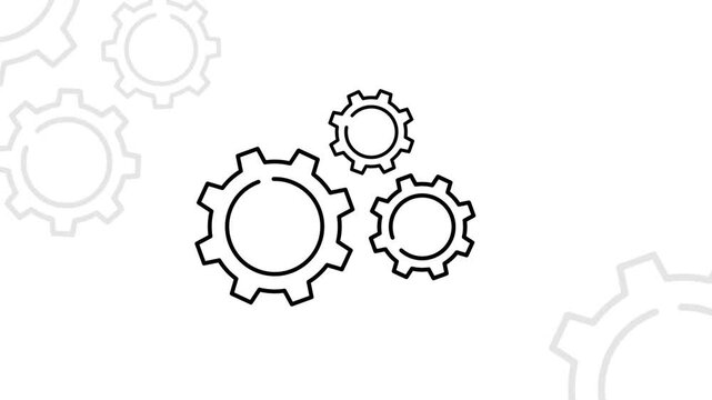Mechanical Gear Outline Icon Rotation Animation with White, Black, and Green Backgrounds
