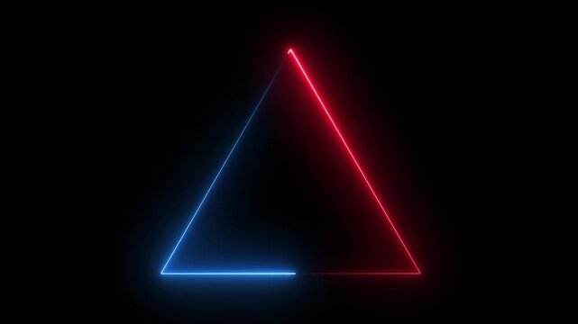 Glowing neon line triangle icon animation on black background.4k motion video.