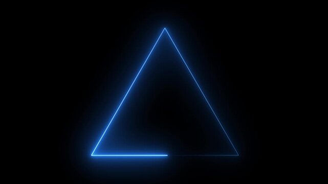 Glowing neon line triangle icon animation on black background.4k motion video.