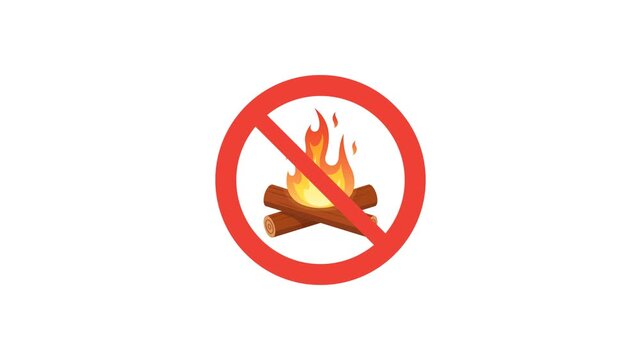 4K animation of No Campfire Sign with Red Prohibition Symbol, for Camping and Fire Safety.