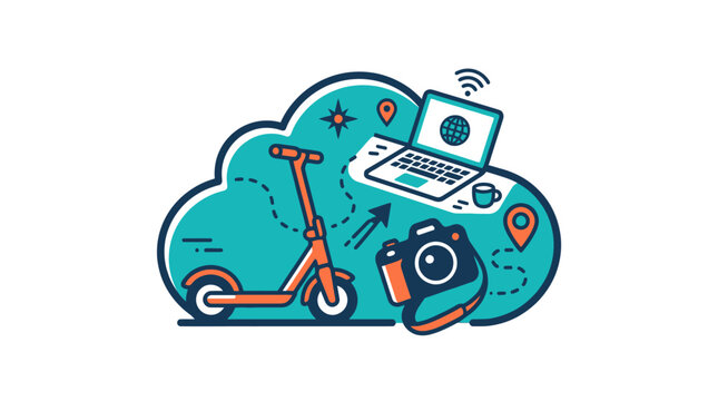 Scooter next to a camera.