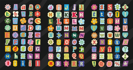 Cute scrapbook ransom letter alphabet colorful retro collage font set for journal © Pentagrafis