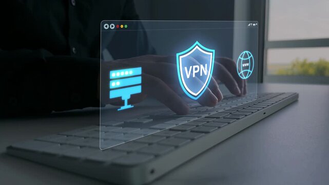Secure VPN connection concept with encrypted internet access, online privacy, cyber protection and anonymous digital communication technology.
