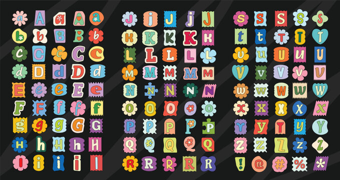 Cute scrapbook ransom letter alphabet colorful retro collage font set for journal