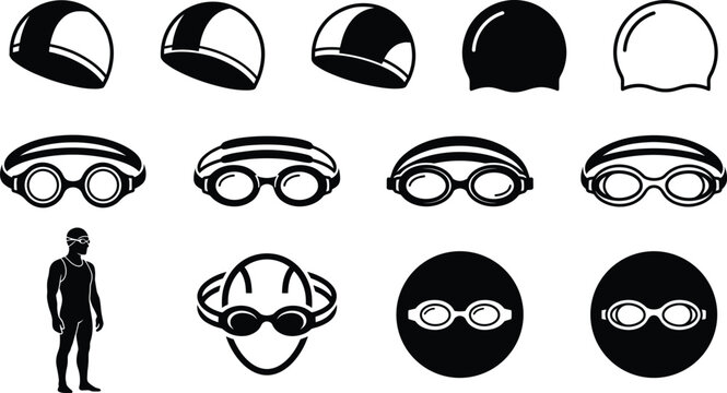 Swimming and Sports Equipment Icons Set