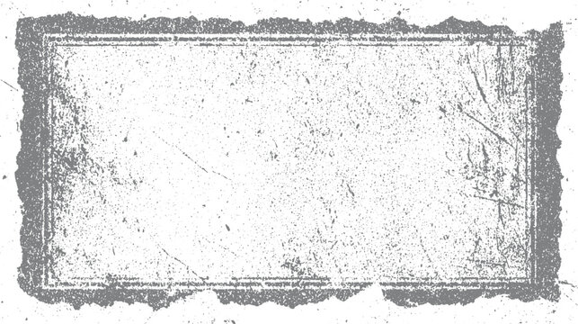 Distressed grey rectangular frame with textured border and speckled interior on white background