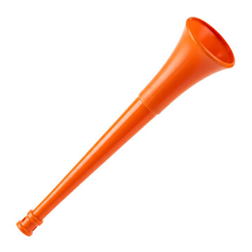 Orange plastic vuvuzela stadium horn isolated on transparent background for sports fan cheering