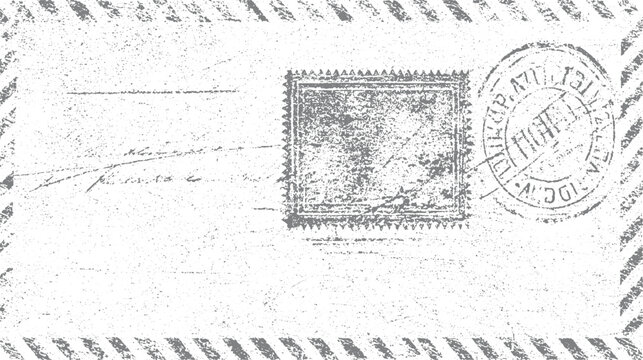 Grungy distressed vintage envelope with postage stamp and postmark grunge texture