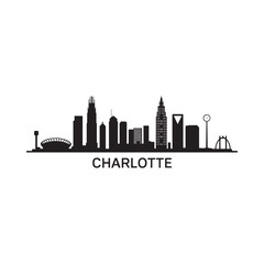 Obraz premium Charlotte skyline silhouette with city name on white background