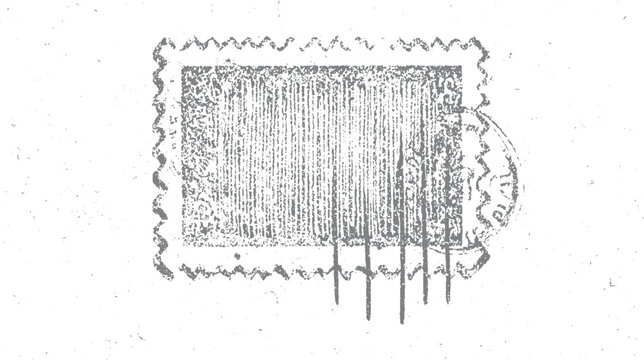 Distressed grey postage stamp with serrated edges and vertical lines white