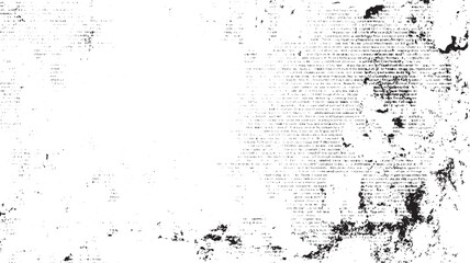 Fototapeta premium Distressed black and white textured background with illegible text and ink splatters abstract grunge