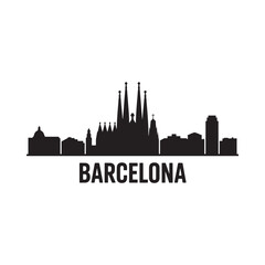 Obraz premium Barcelona skyline silhouette with city name black on white