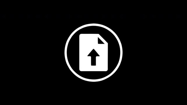 Uploading document icon glitching animation on black background