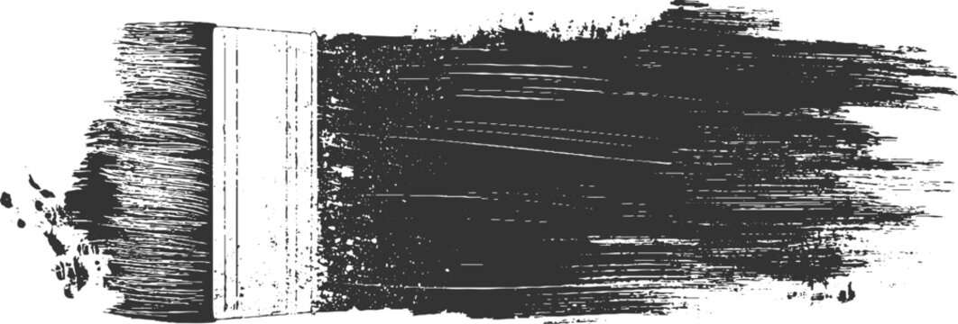 Dark gray paint brush stroke with white handle on white background