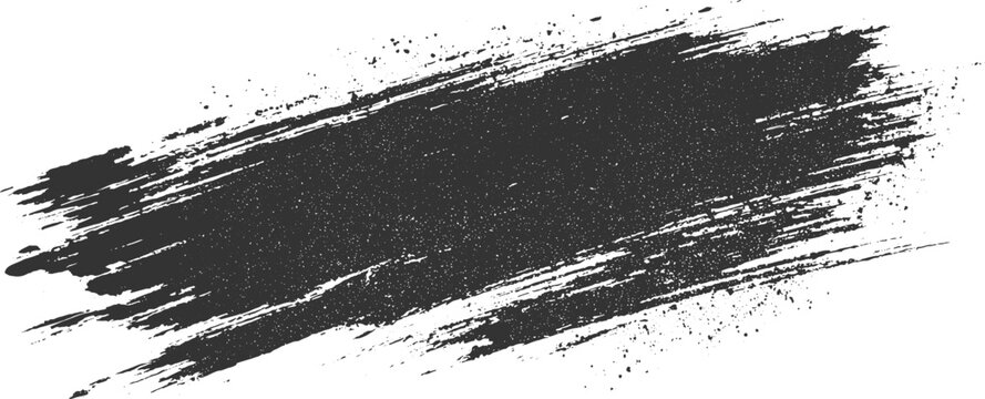 Dark grey brush stroke with splattered ink texture on white background abstract black charcoal