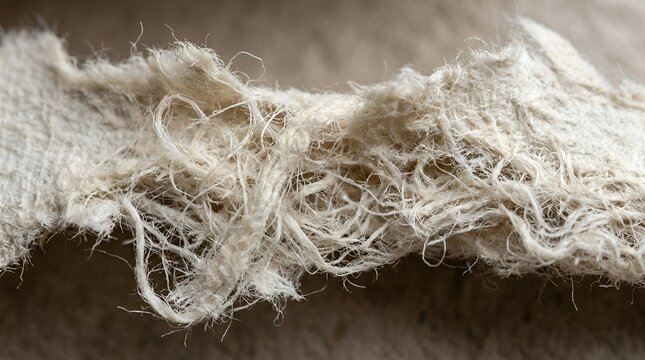 Textile Texture: Close-up of frayed cloth, showing fibers and fabric detail
