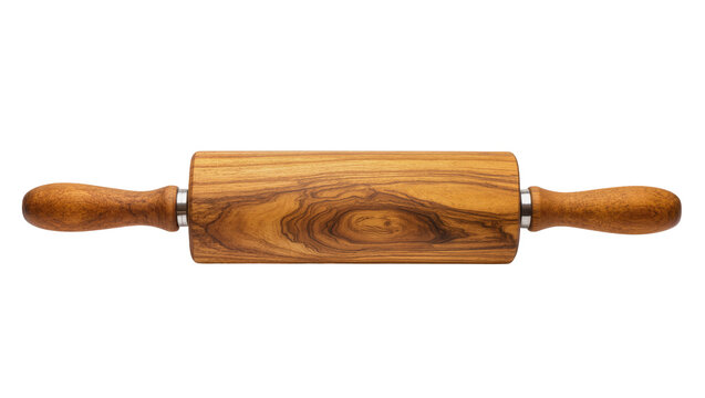 Wooden rolling pin with handles and metal accents