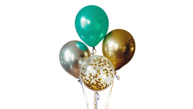 Group of four metallic and confetti balloons