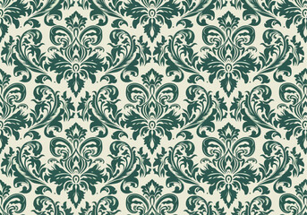 Fototapeta premium Seamless royal damask wallpaper featuring intricate white floral ornamentation on blue background
