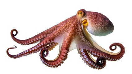 Red octopus with curled tentacles and suckers © Natalia