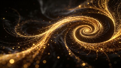 Obraz premium Golden swirling light particles on dark background