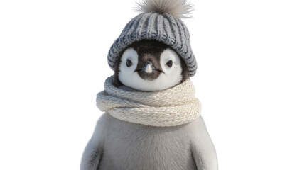 Cute baby penguin wearing knitted hat and scarf © Natalia