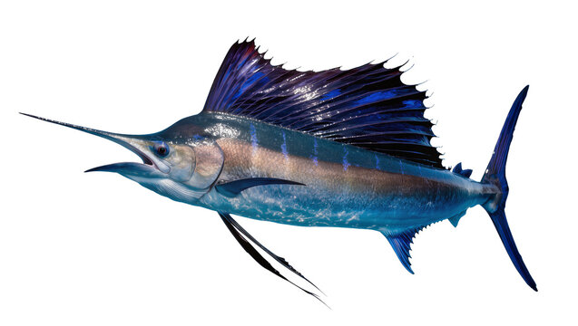 Atlantic Sailfish with Blue Dorsal Fin and Spear-like Bill