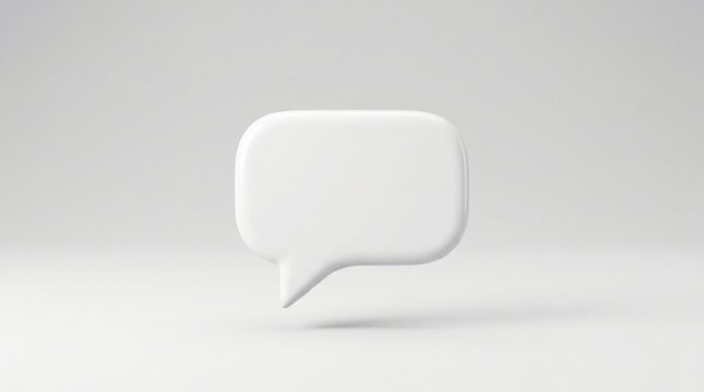 Blank Speech Bubble: A clean, modern, white speech bubble icon isolated on a subtle light gray background, ready for custom text or design.