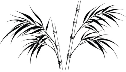 Obraz premium Hand Drawn Bamboo Tree Stalks and Leaves Vector Illustration in Asian Ink Paint Style for Nature Spa Wellness and Eco Design Projects