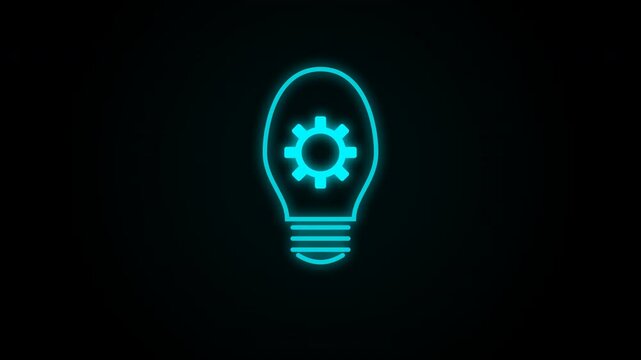 Cyan lightbulb icons glowing with gear symbols on dark void for engineering marketing
