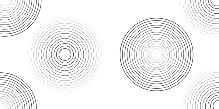 Black concentric circle set. Sonar or sound wave ring collection. Dotted and linear epicentre, target, radar icon concept. Ripple radial signal or vibration elements. Vector line and halftone symbols