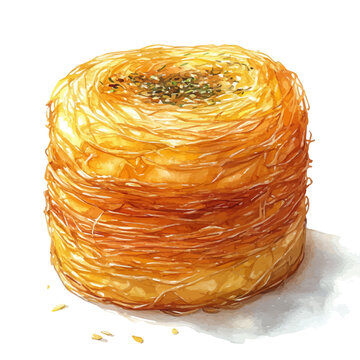 watercolor of Kunafa, vector, isolated on a white background.