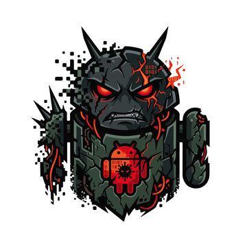 Angry Evil Glitch Cyber Malware Robot Mascot Vector Illustration