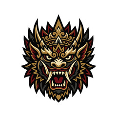 Obraz premium Balinese Barong Dragon Mask Vector Mascot Logo Design