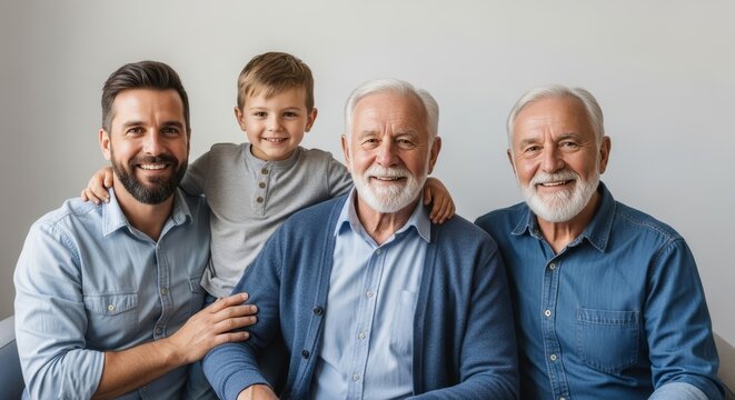Four Generations of Smiling Men and Boy Together