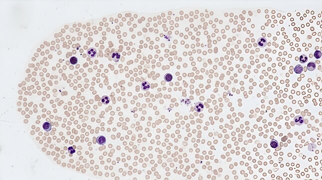 Blood smear microscopic image, cellular components, medical concept