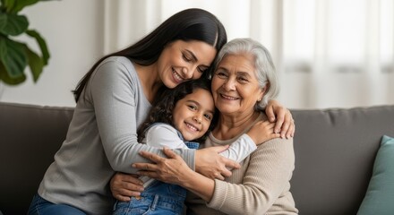 Fototapeta premium Three Generations of Women Sharing a Loving Hug and Embracing Family Love