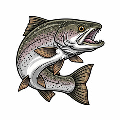 Fototapeta premium Vintage rainbow trout fish vector illustration for fishing club logo isolated on white background