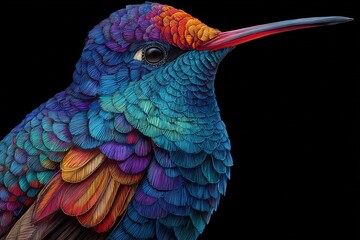 Fototapeta premium premium illustration of hummingbird in jewel-tone feathers