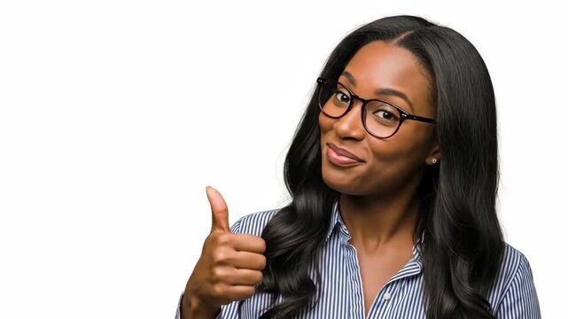 Professional woman giving a thumbs-up with a cheerful expression