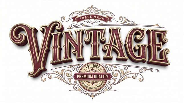 Vintage Premium Quality Trade Mark Est 1928 Fine Traditional Craftsmanship 3D Text