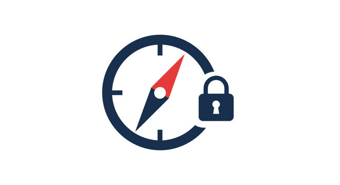 Secure Navigation Icon with Compass and Padlock for Data Privacy and Location Safety Concept