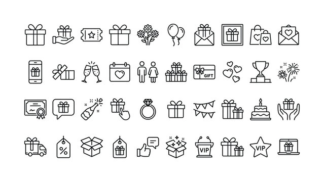 Collection of various gift icons and symbols for celebrations and special occasions online shopping