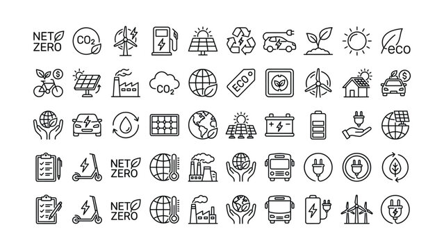 Eco friendly icons for sustainable living and renewable energy concepts  solar panels and wind turbines