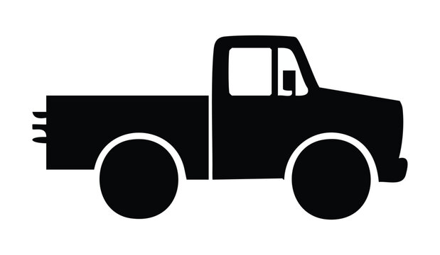 Black silhouette of pickup truck side view representing transportation and delivery and utility vehicle.