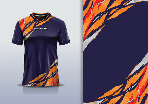T-shirt mockup abstract texture grunge sport jersey design for football, soccer, racing, esports, running, blue orange color
