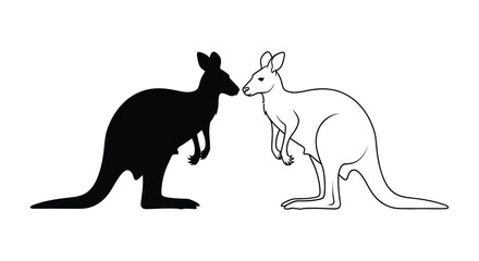 Kangaroo Silhouette And Outline On White Background © Akhi