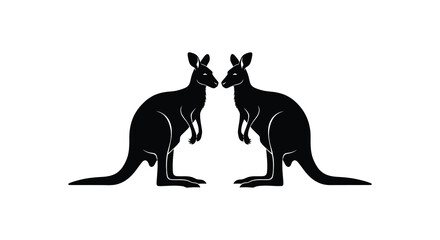 Kangaroo silhouettes facing each other on a white background © Akhi