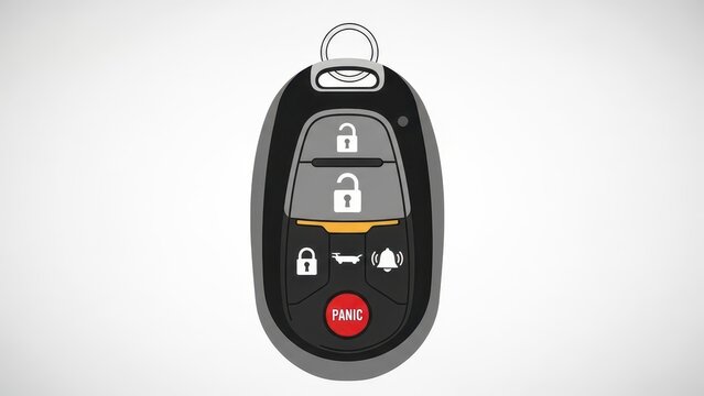 Modern Car Key Fob with Lock Unlock and Panic Buttons.