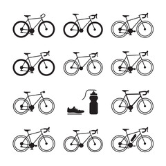 Fototapeta premium Bicycle icons set with various types of bikes and cycling accessories road bike mountain bike